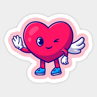 Cute Heart Angel Love Waving Hand Cartoon Sticker